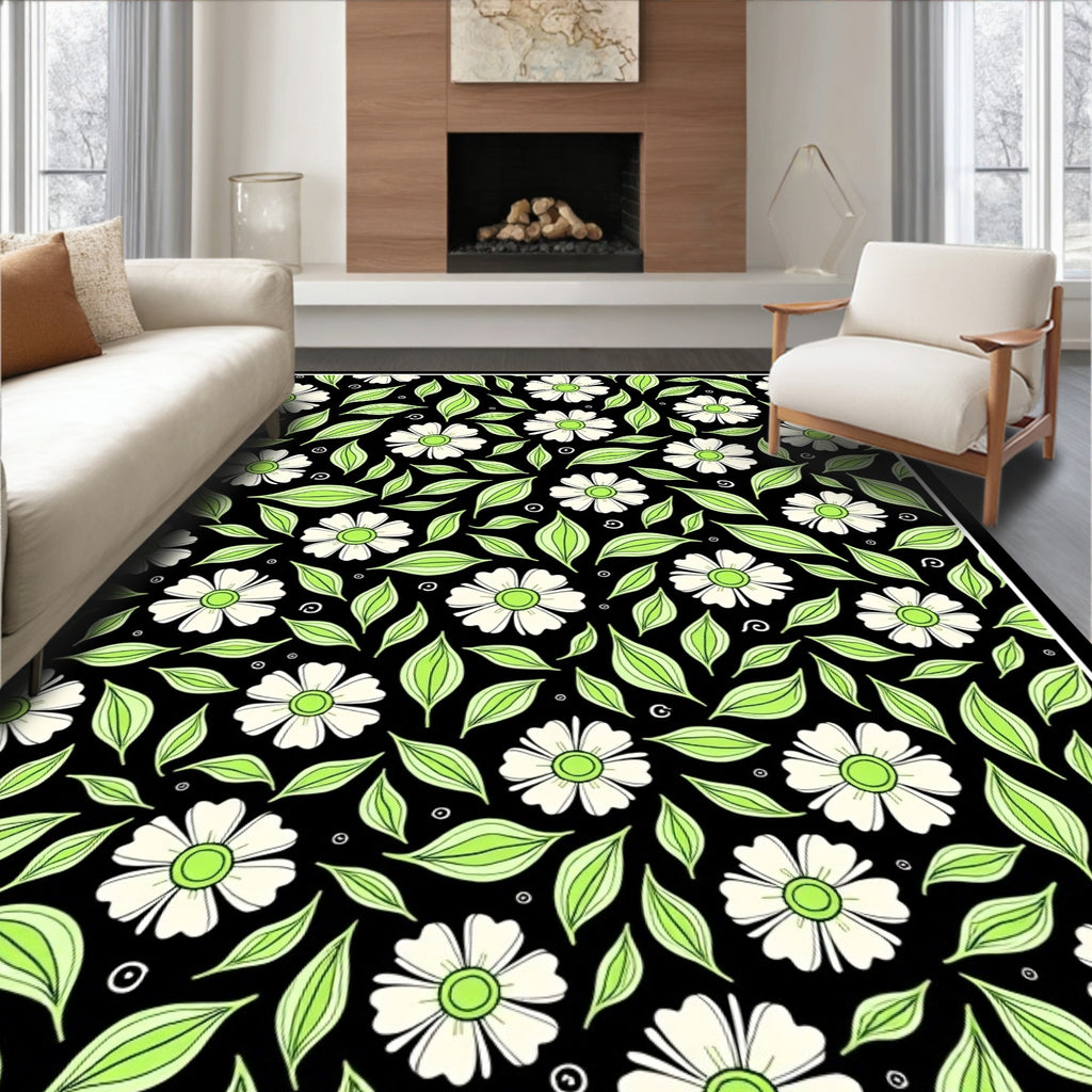 Daisy and Leaf Whimsical Pattern Rug