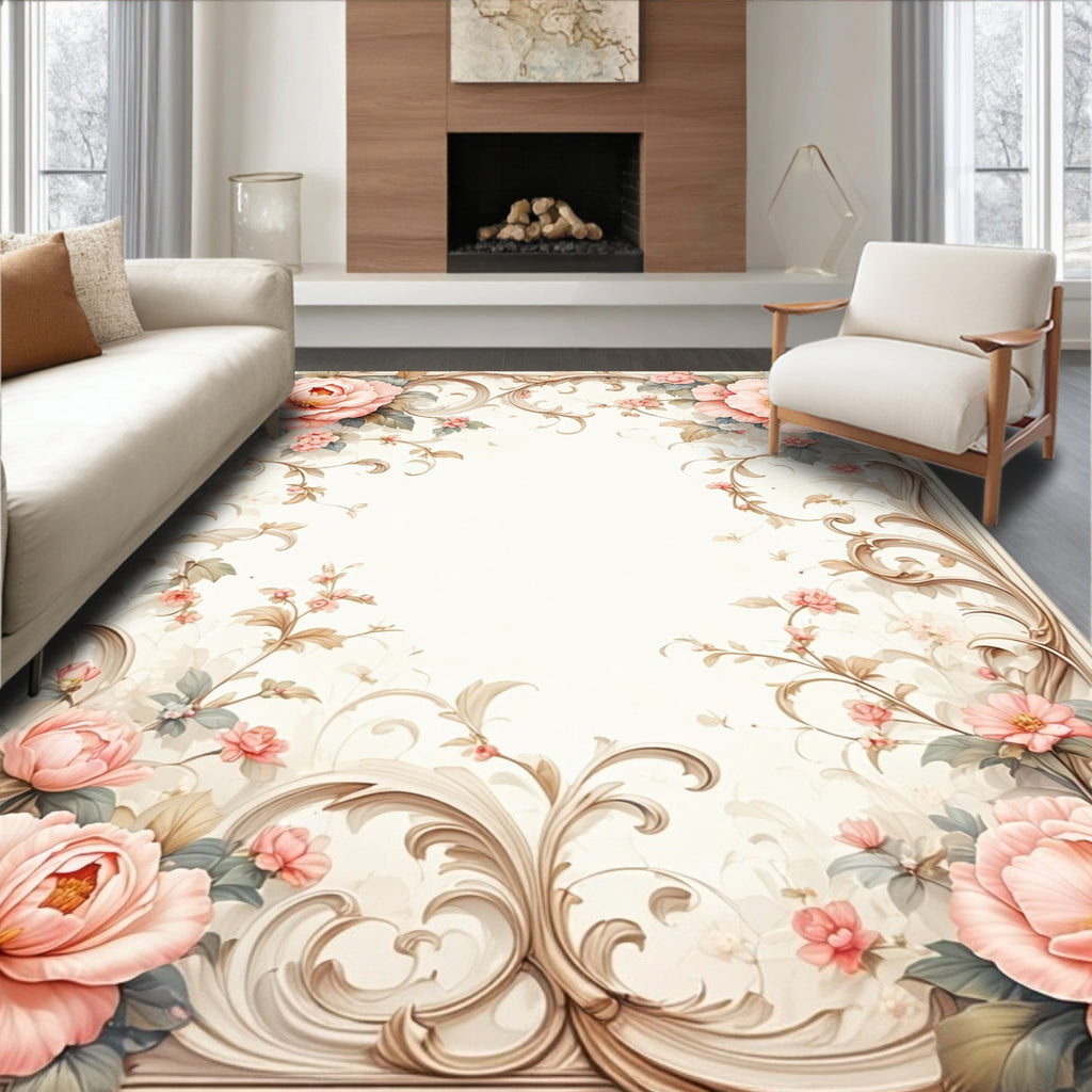 Elegant Floral Scrollwork Delightful Design Rug
