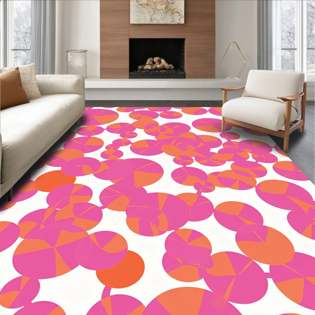 Pink Orange Abstract Geometric Circles Rug