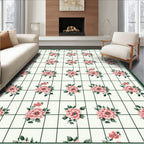 Grid Floral Patterned Pink Blossoms Rug