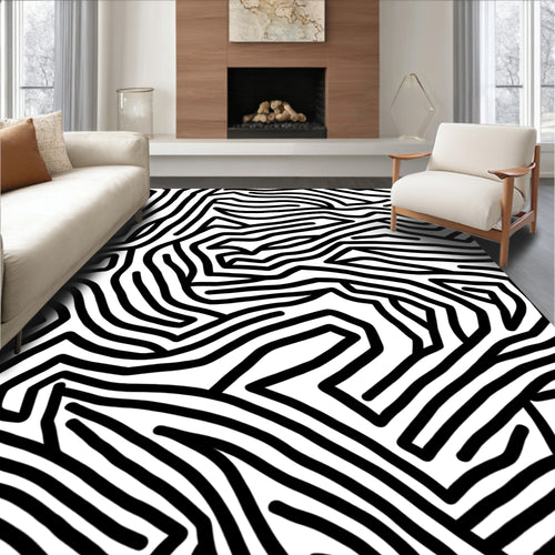 Abstract Black White Contour Pattern Rug