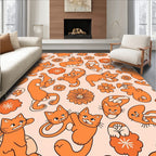 Groovy Orange Cat Flower Pattern Rug