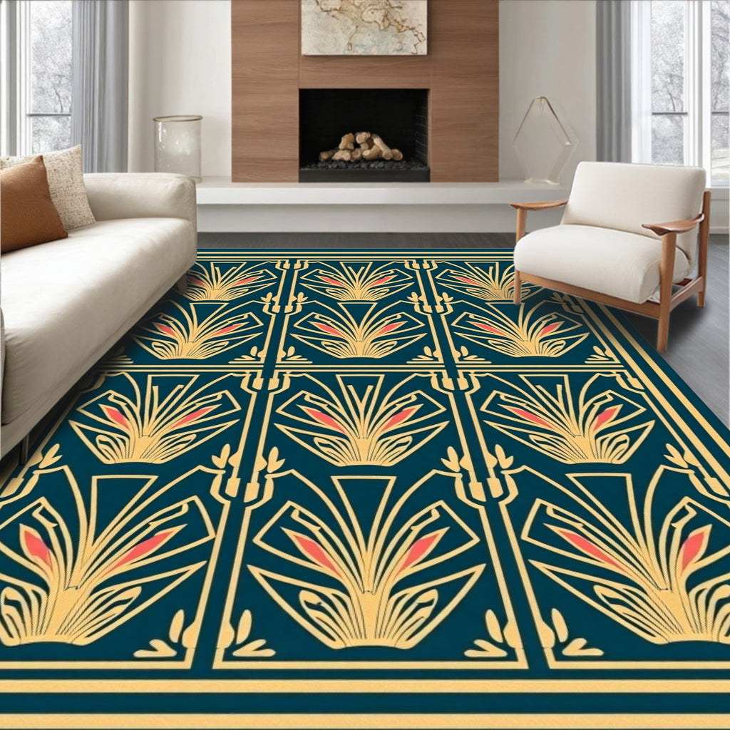 Art Deco Geometric Floral Pattern Design Rug