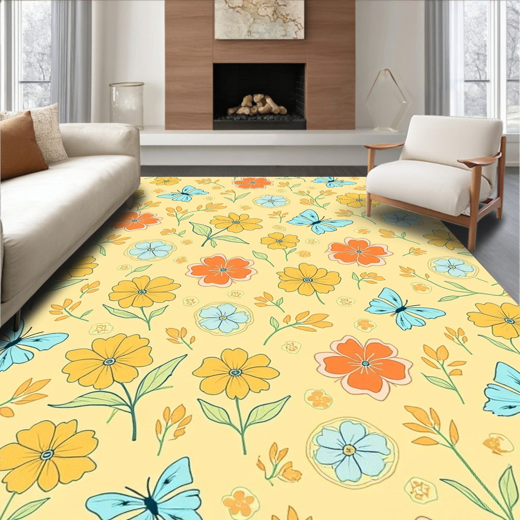 Whimsical Butterflies Flowers Pattern Rug
