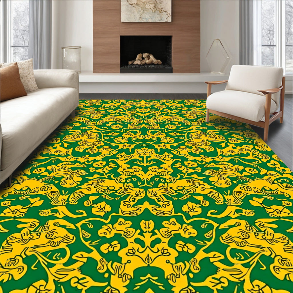 Intricate Floral Animal Pattern Rug