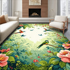 Vibrant Jungle Birds Blossom Foliage Design Rug
