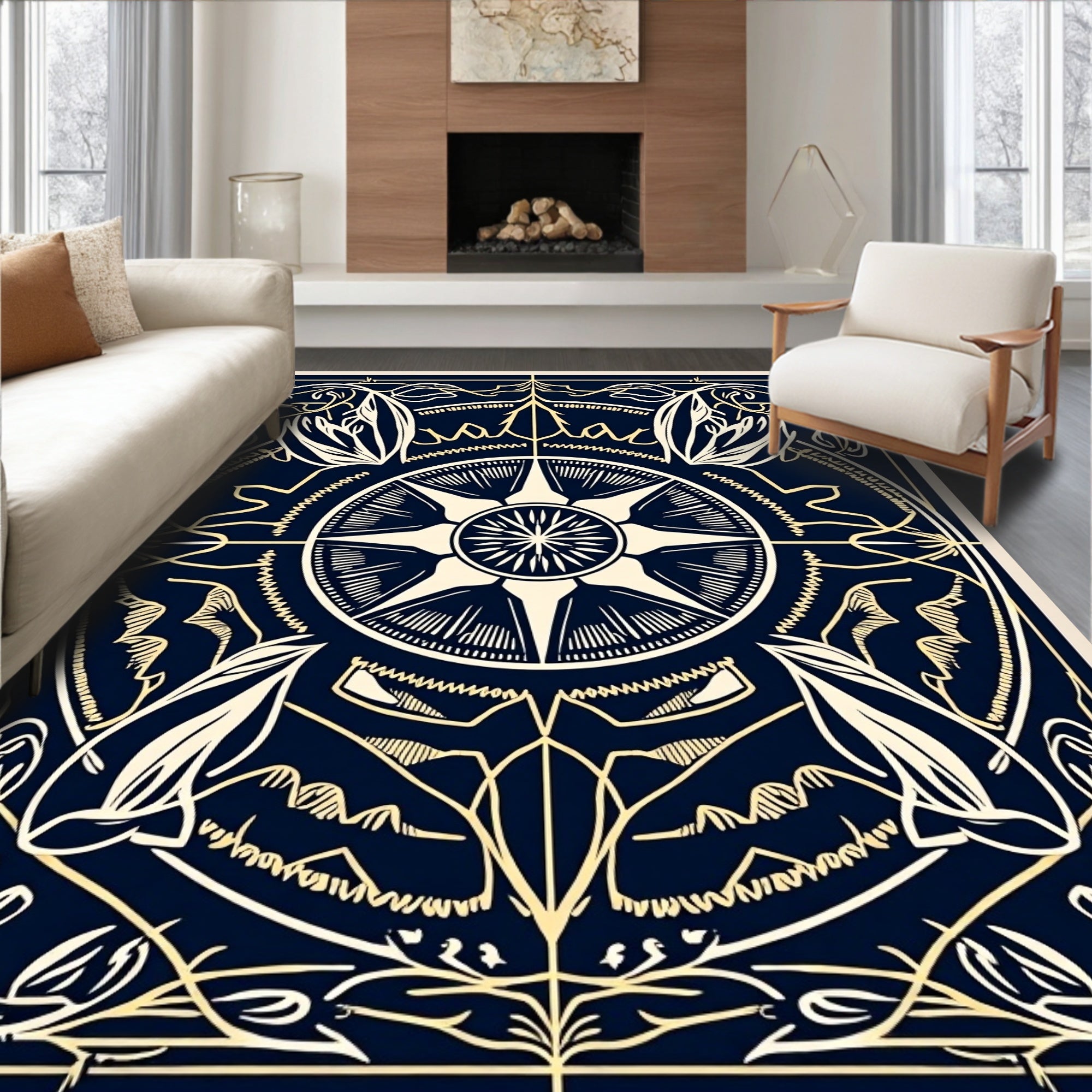 Art Nouveau Style Floral Compass Design Rug