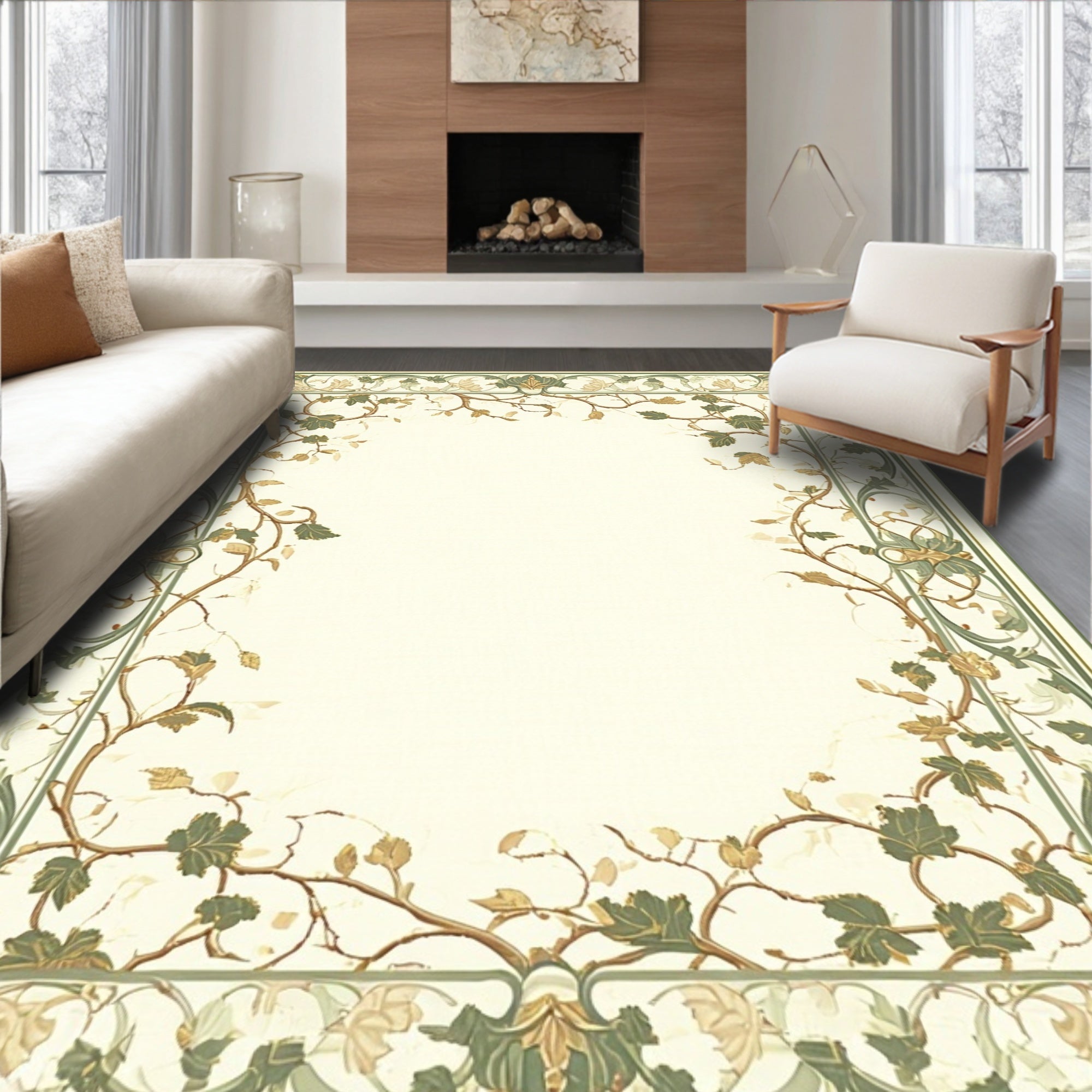 Ornate Leafy Vine Border Design Rug