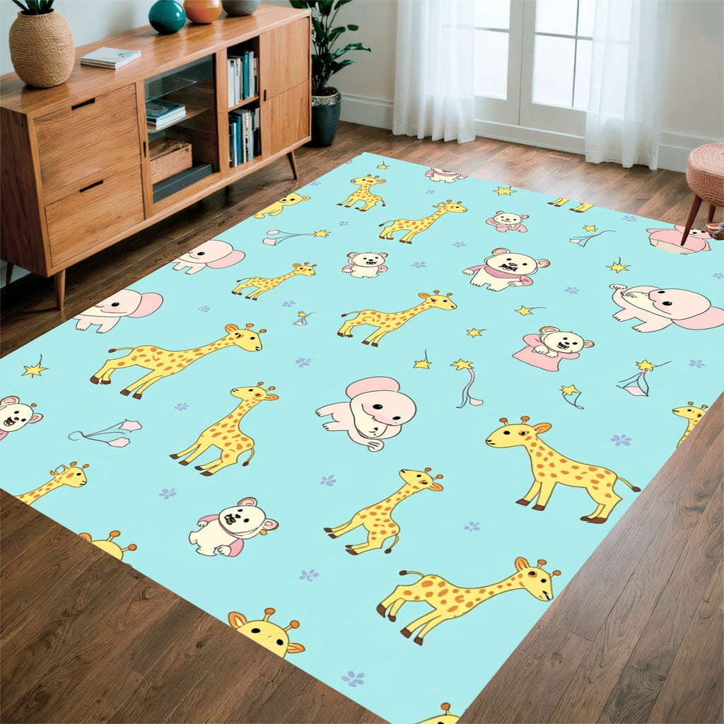 Playful Animals And Stars Pattern Rug