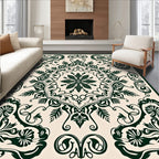 Elegant Dark Green Floral Scroll Rug