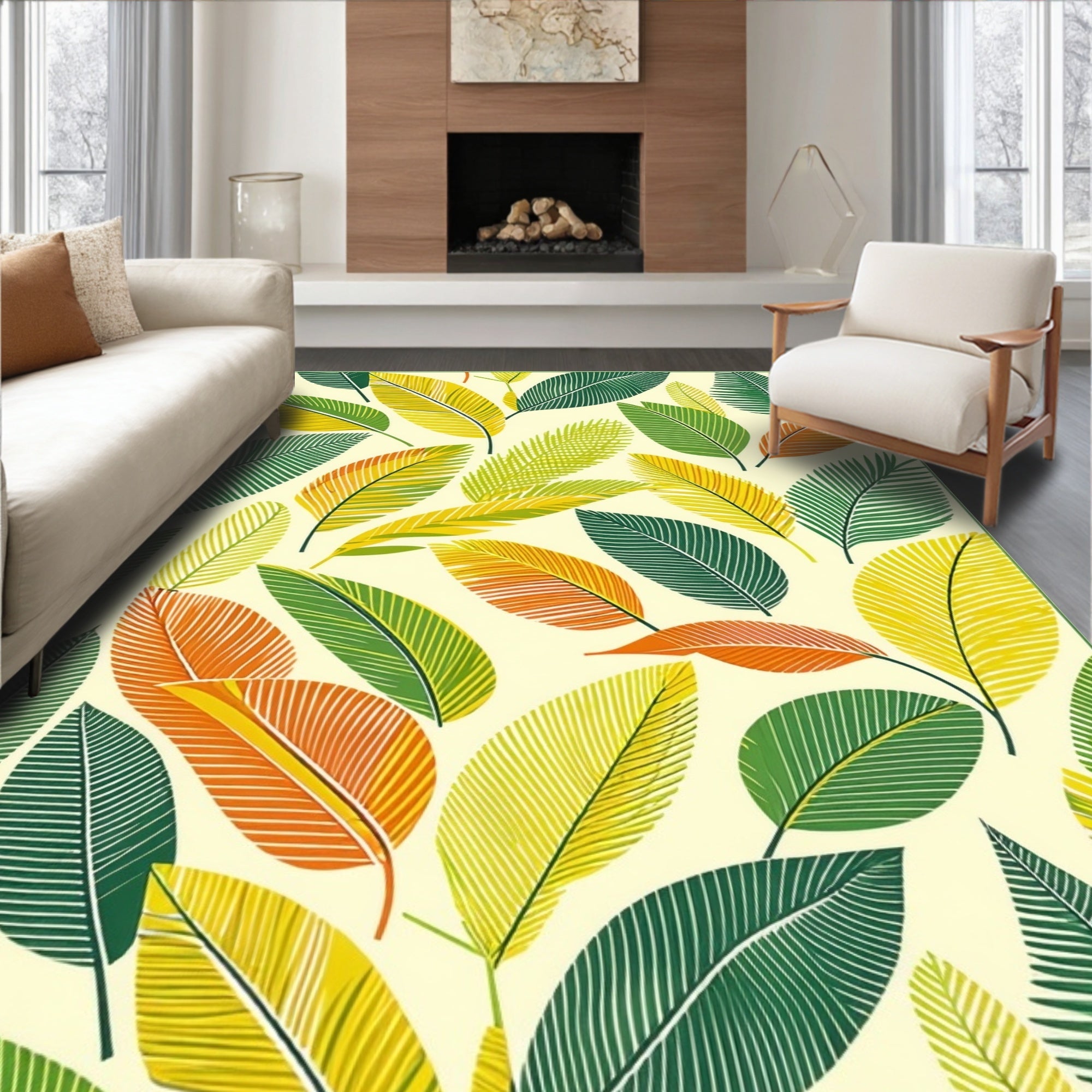 Tropical Leaf Pattern With Vibrant Hues Rug