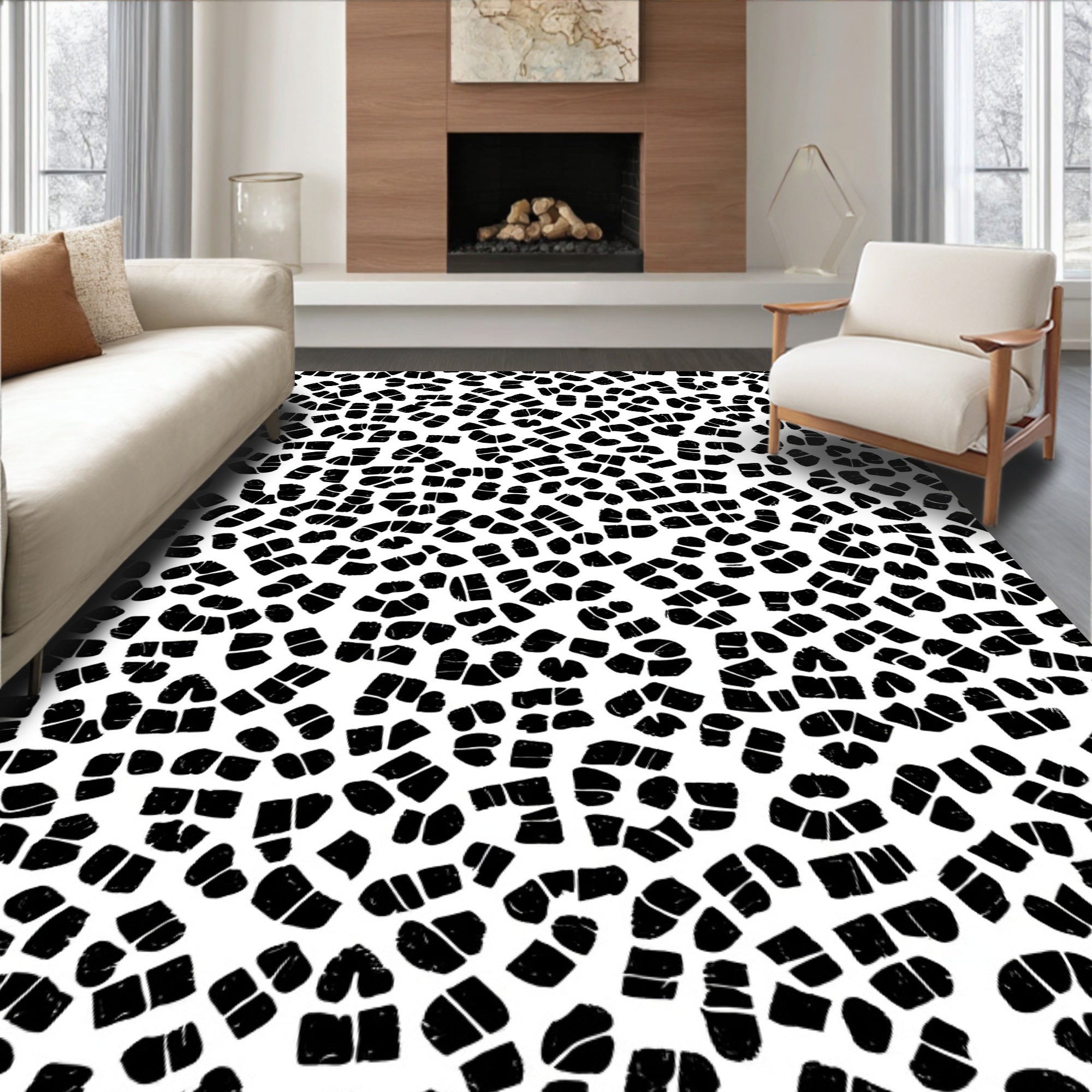 Abstract Black Scatterprint Rug