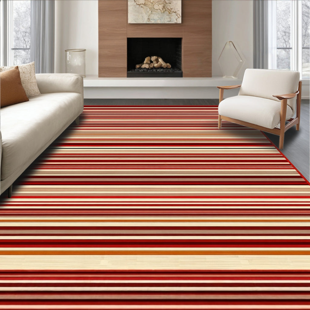 Warm Red Striped Pattern Design Rug