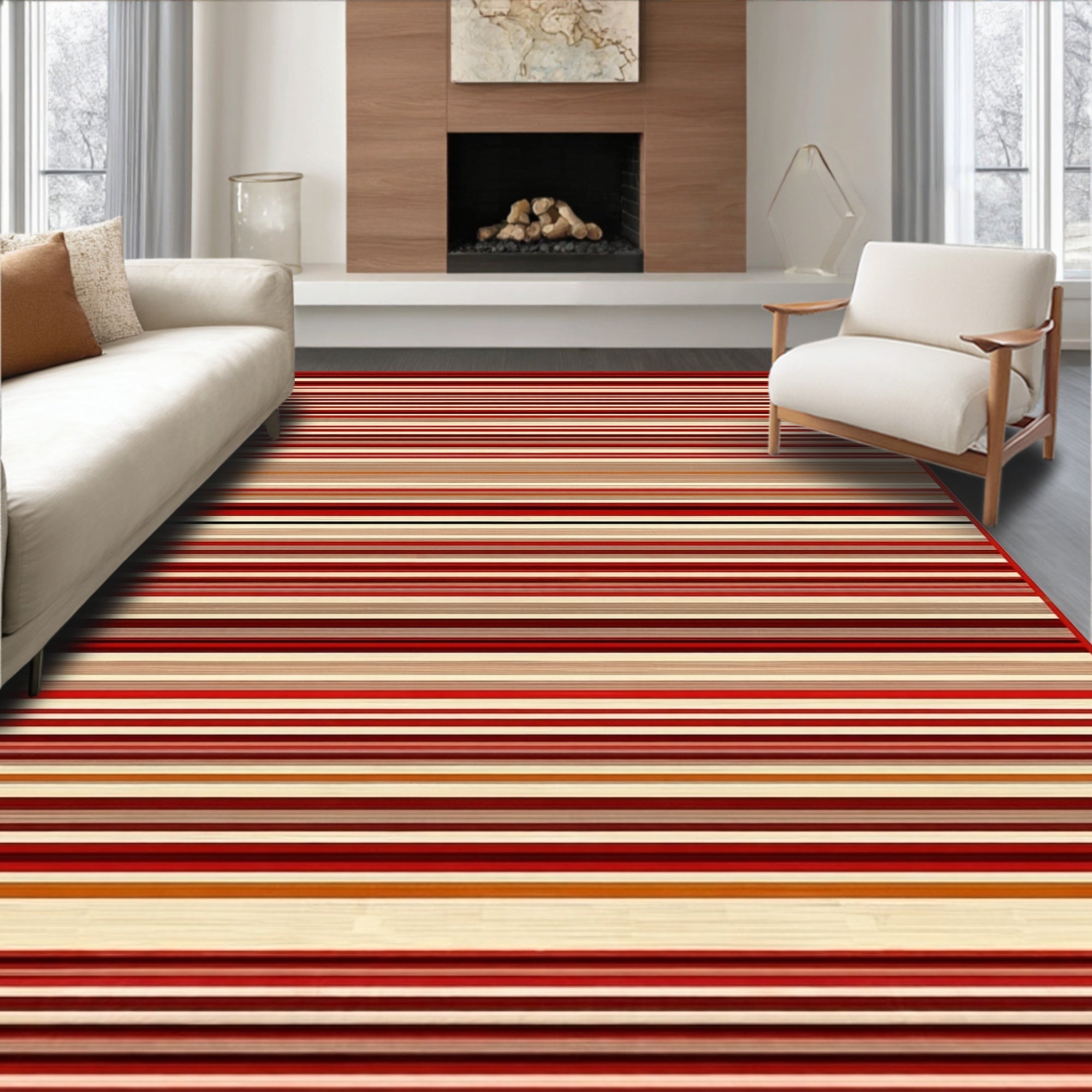Warm Red Striped Pattern Design Rug