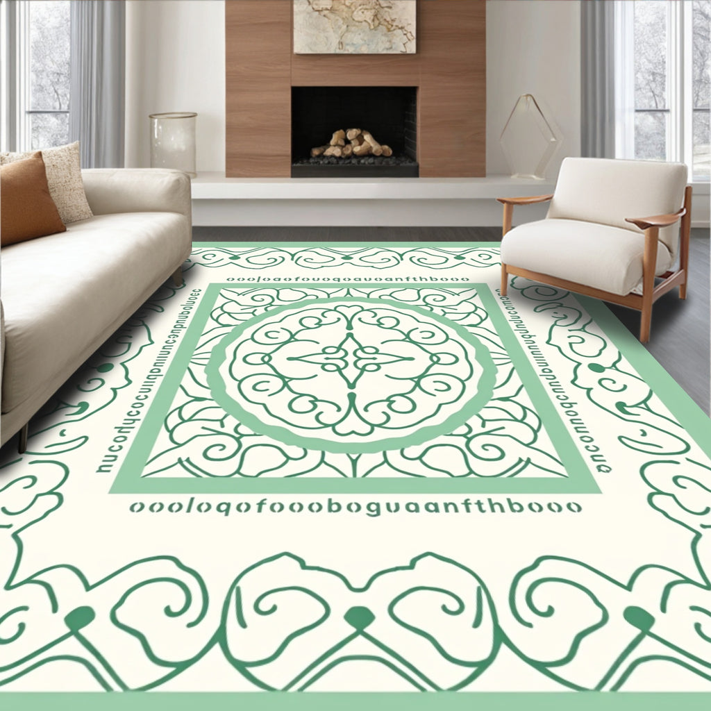 Mint Green Floral Medallion Symmetry Rug