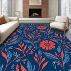 Coral Blue Blooming Floral Pattern Rug