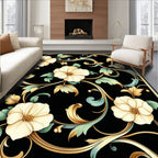 Ornate Floral Swirls on Black Rug