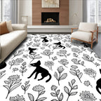 Playful Black Cats Floral Bloom Pattern Rug