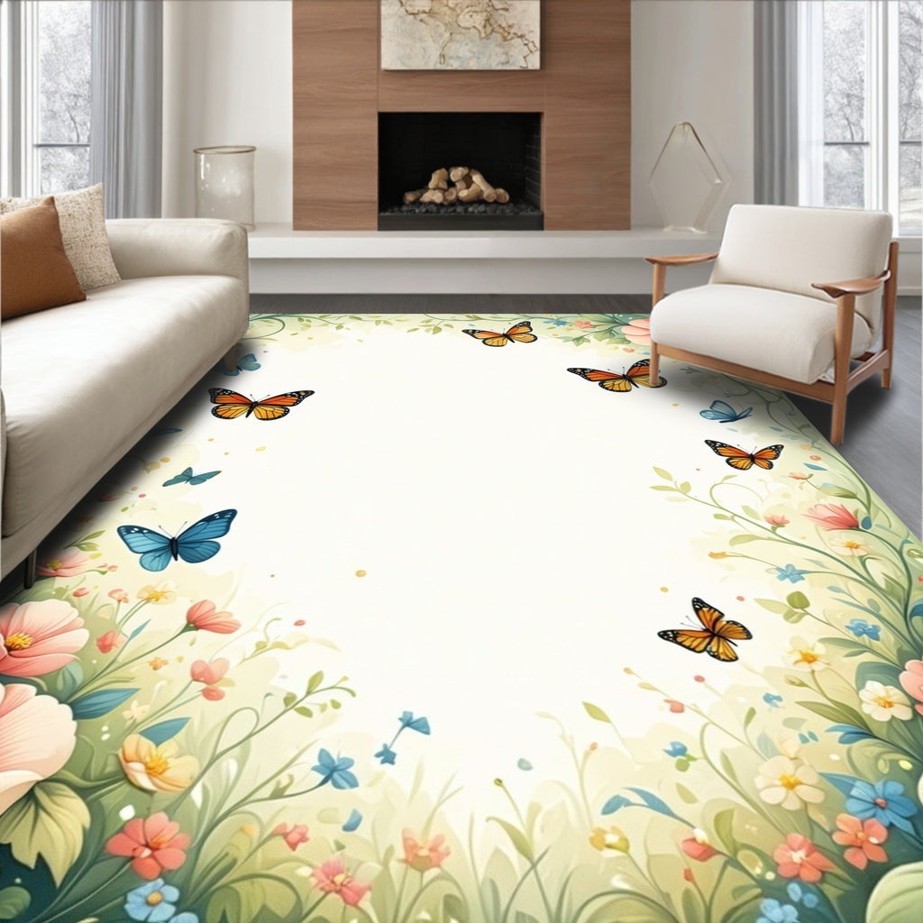 Whimsical Butterfly Floral Garden Rug