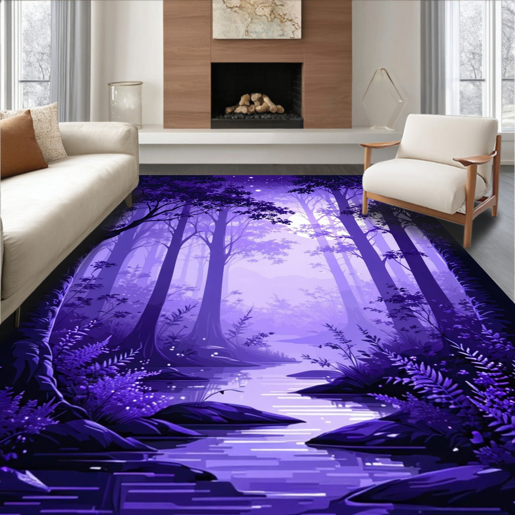 Enchanted Purple Forest Stream Design Rug