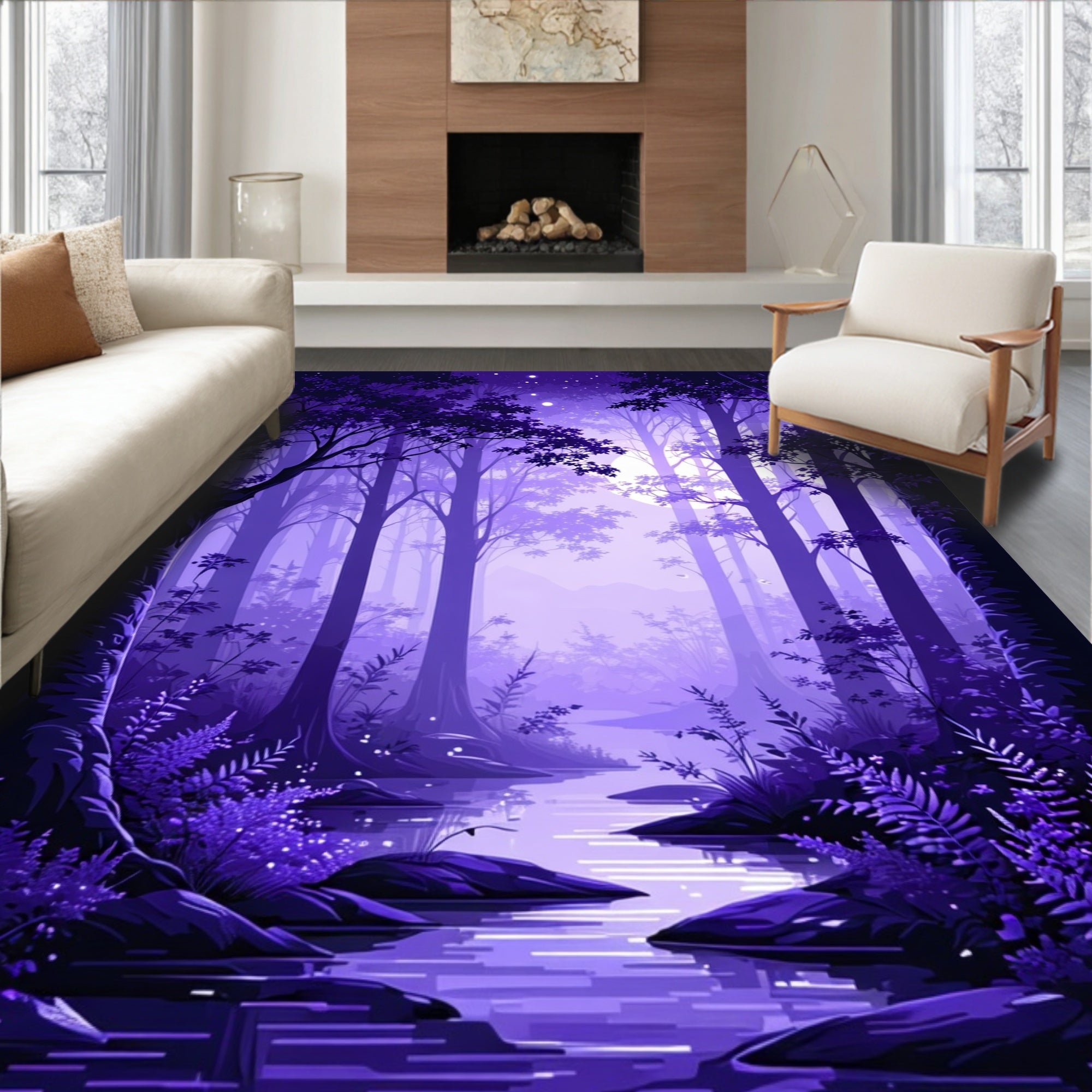 Enchanted Purple Forest Stream Design Rug