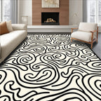 Abstract Swirling Black Line Pattern Rug