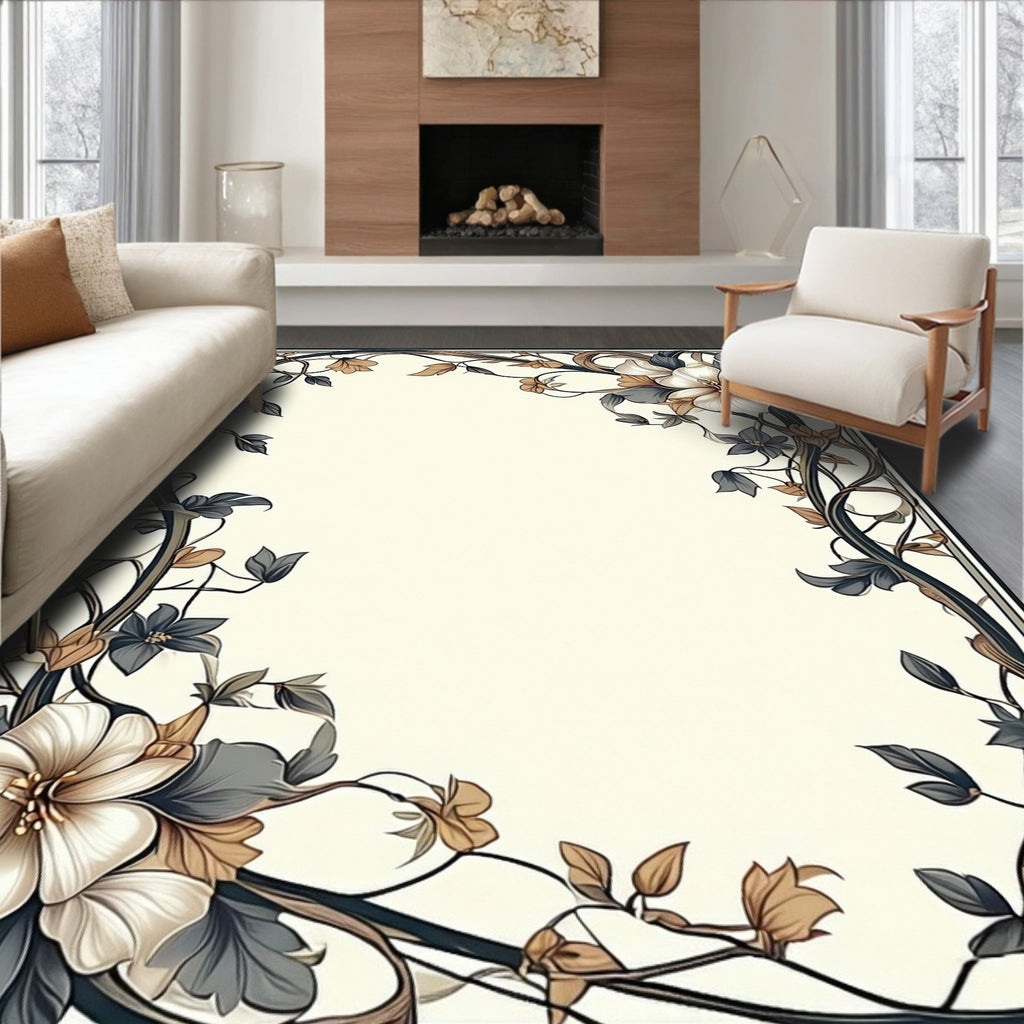 Art Nouveau Floral Vine Border Design Rug