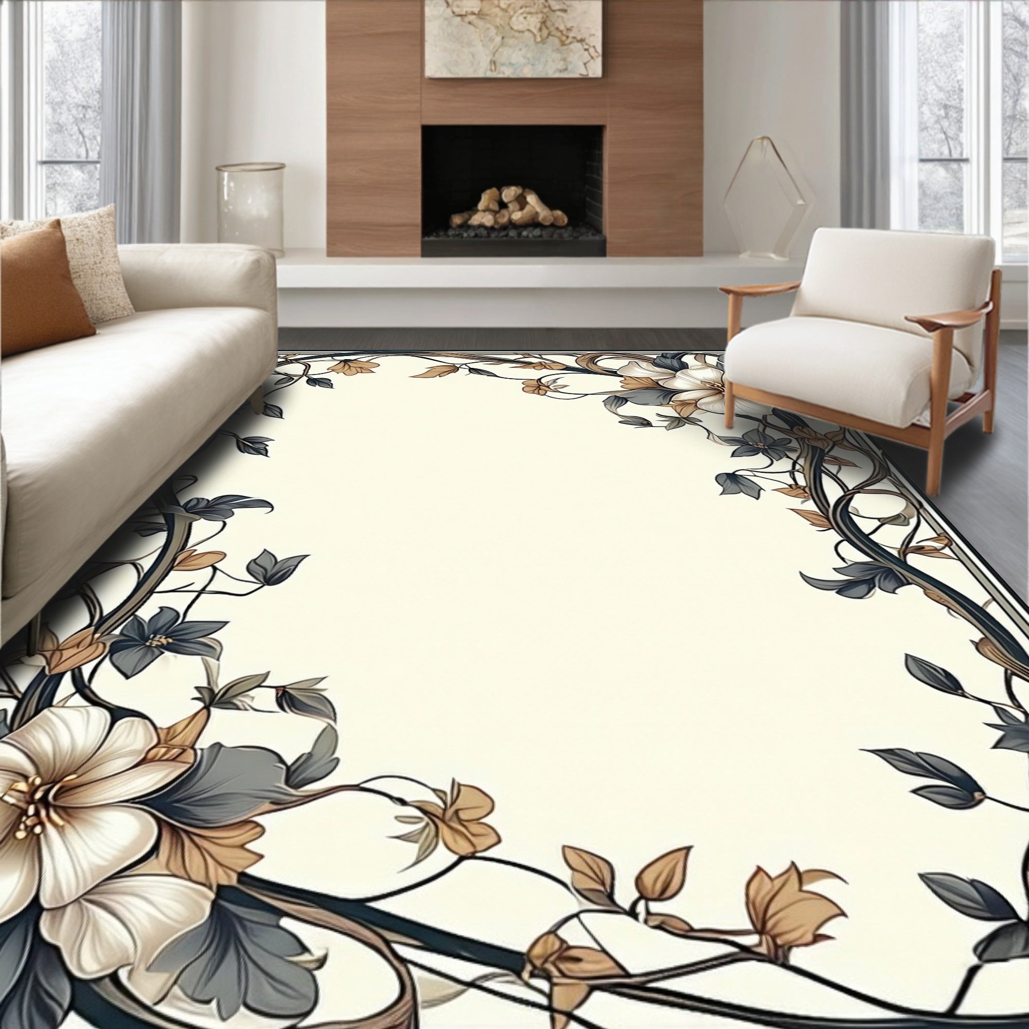 Art Nouveau Floral Vine Border Design Rug