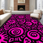 Hot Pink And Black Tribal Sun Design Rug