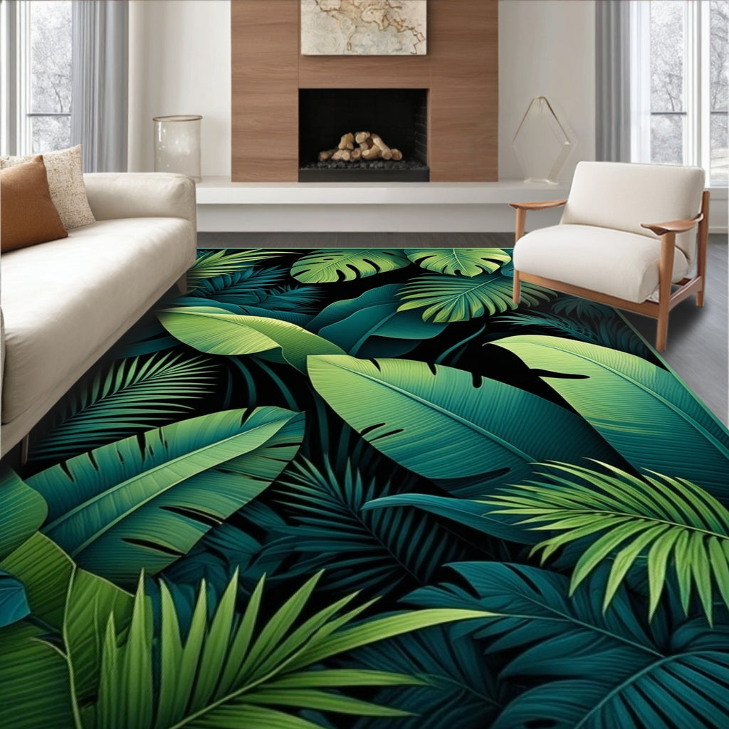 Lush Jungle Leaf Emerald Pattern Rug