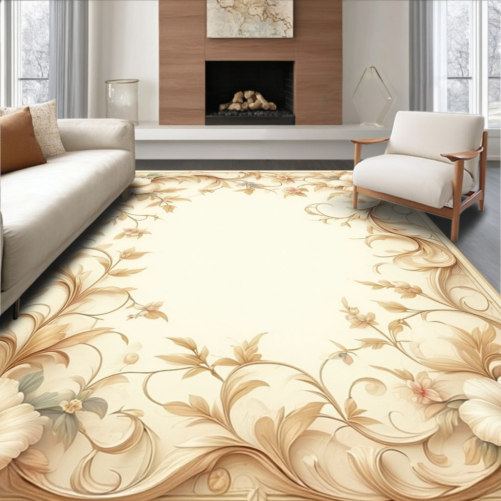 Elegant Floral Swirls Cream Rug