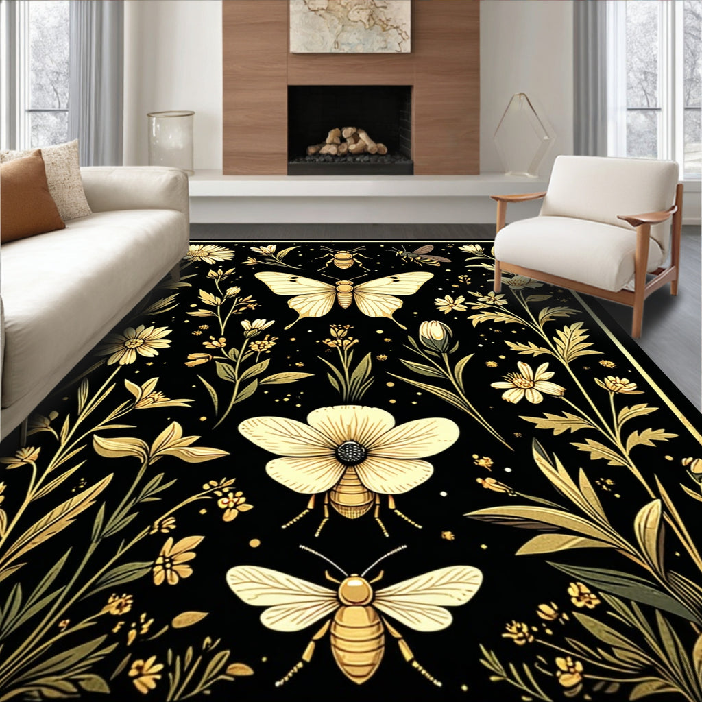 Elegant Floral Insect Pattern Rug