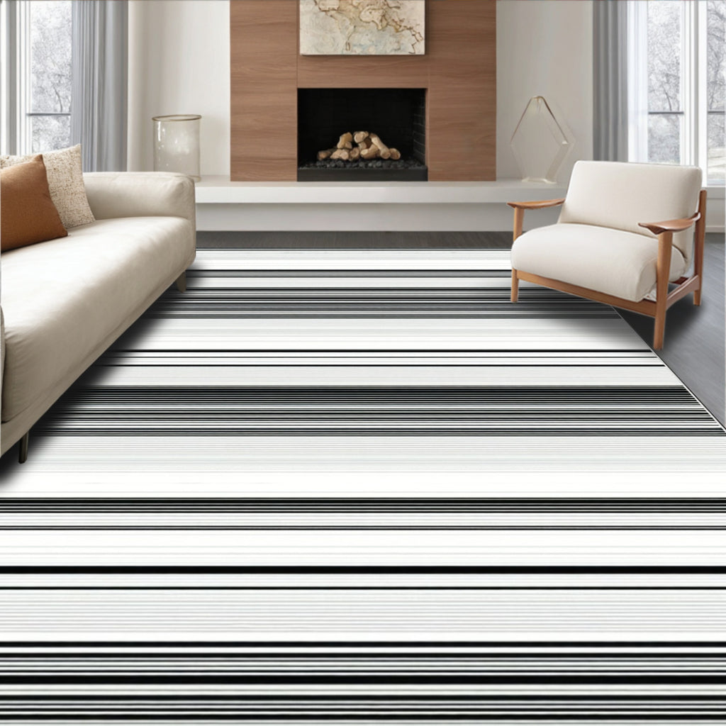 Classic Black White Horizontal Stripes Rug