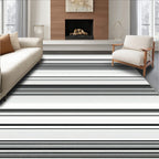 Classic Black White Horizontal Stripes Rug
