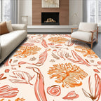 Coral Botanical Sketch Pattern Rug