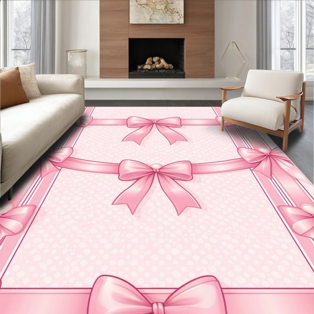 Pink Ribbon Bow Pattern Design Rug