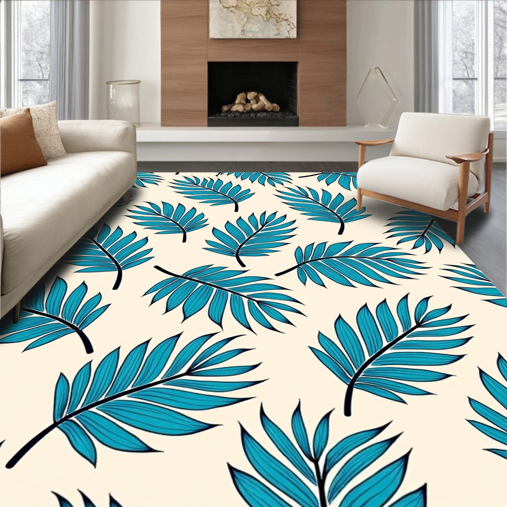 Teal Tropical Fern Leaf Repeats Rug