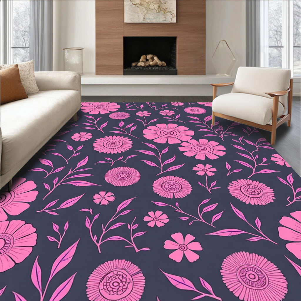 Pink Floral Botanical Nature Design Rug