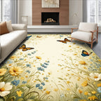 Whimsical Butterfly Floral Garden Pattern Rug