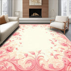 Ornate Pink Floral Vines Border Rug