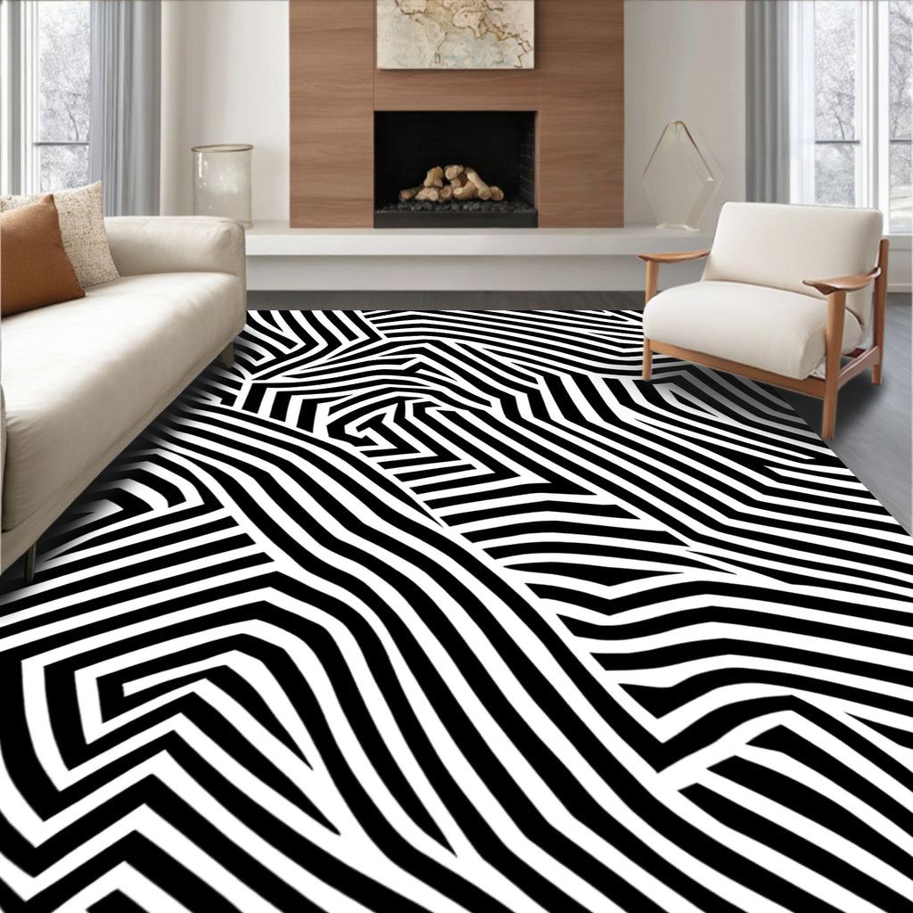 Abstract Black White Stripe Design Rug