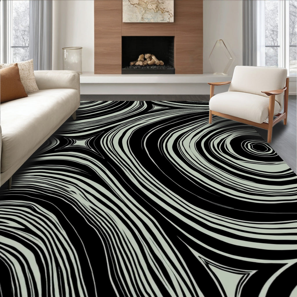 Abstract Swirls In Black Light Grey Rug