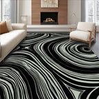 Abstract Swirls In Black Light Grey Rug