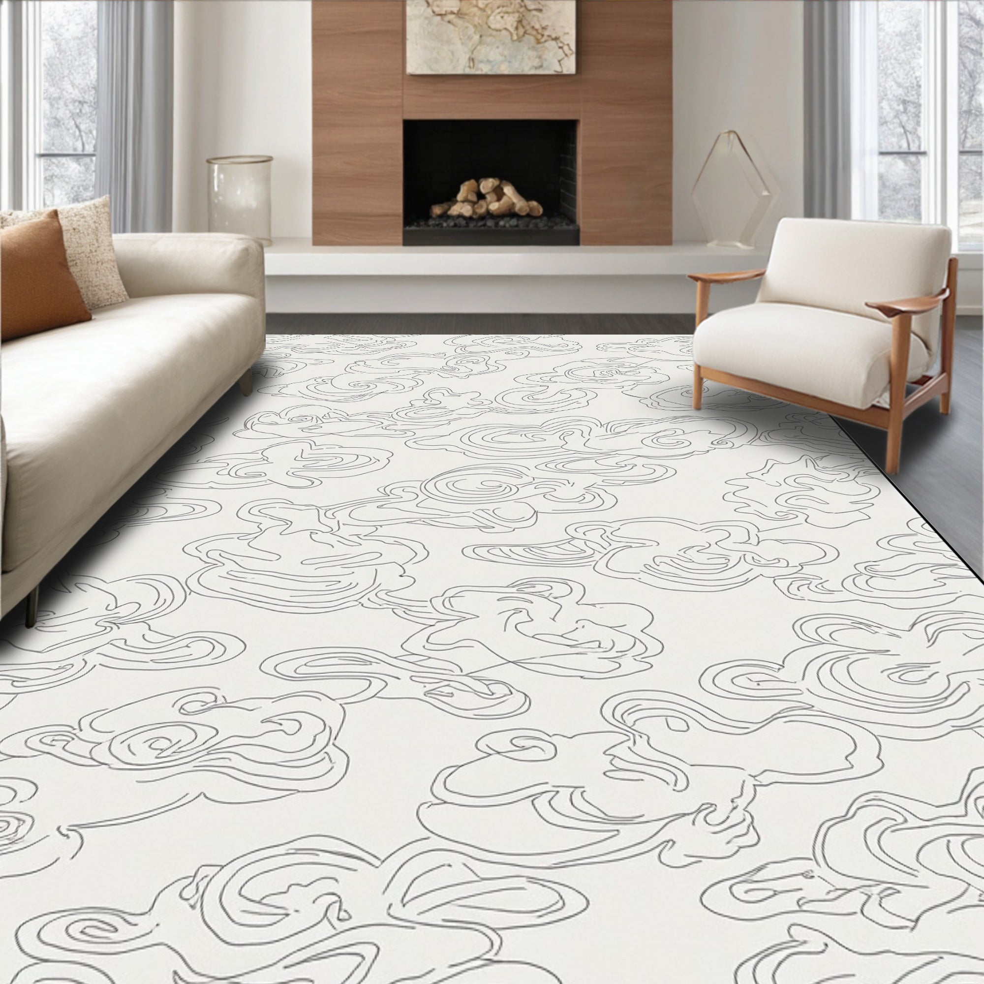 Abstract Outline Cloud Pattern Rug