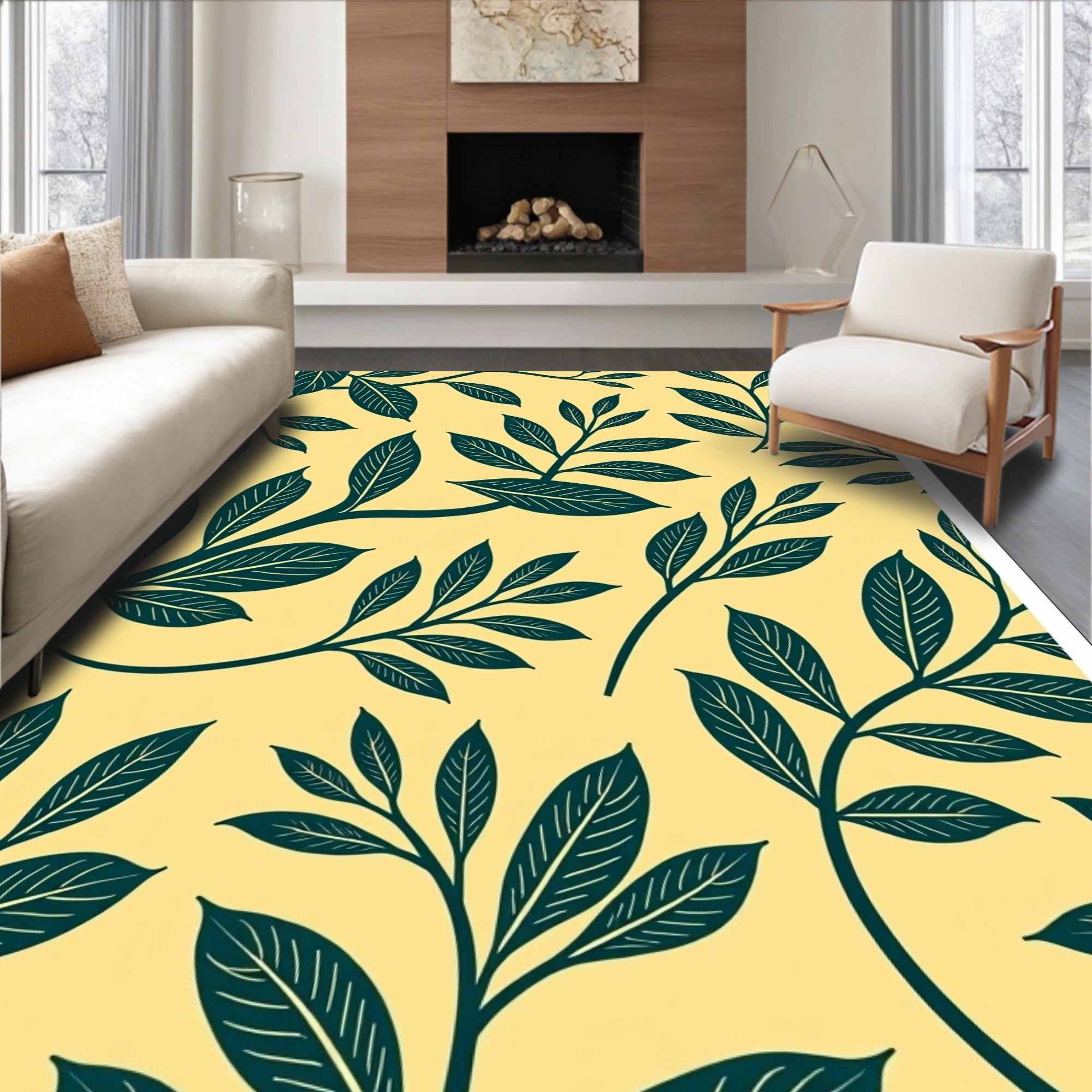 Dark Teal Floral Pattern Rug