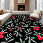 Black Vintage Red Berry Pine Sprigs Rug