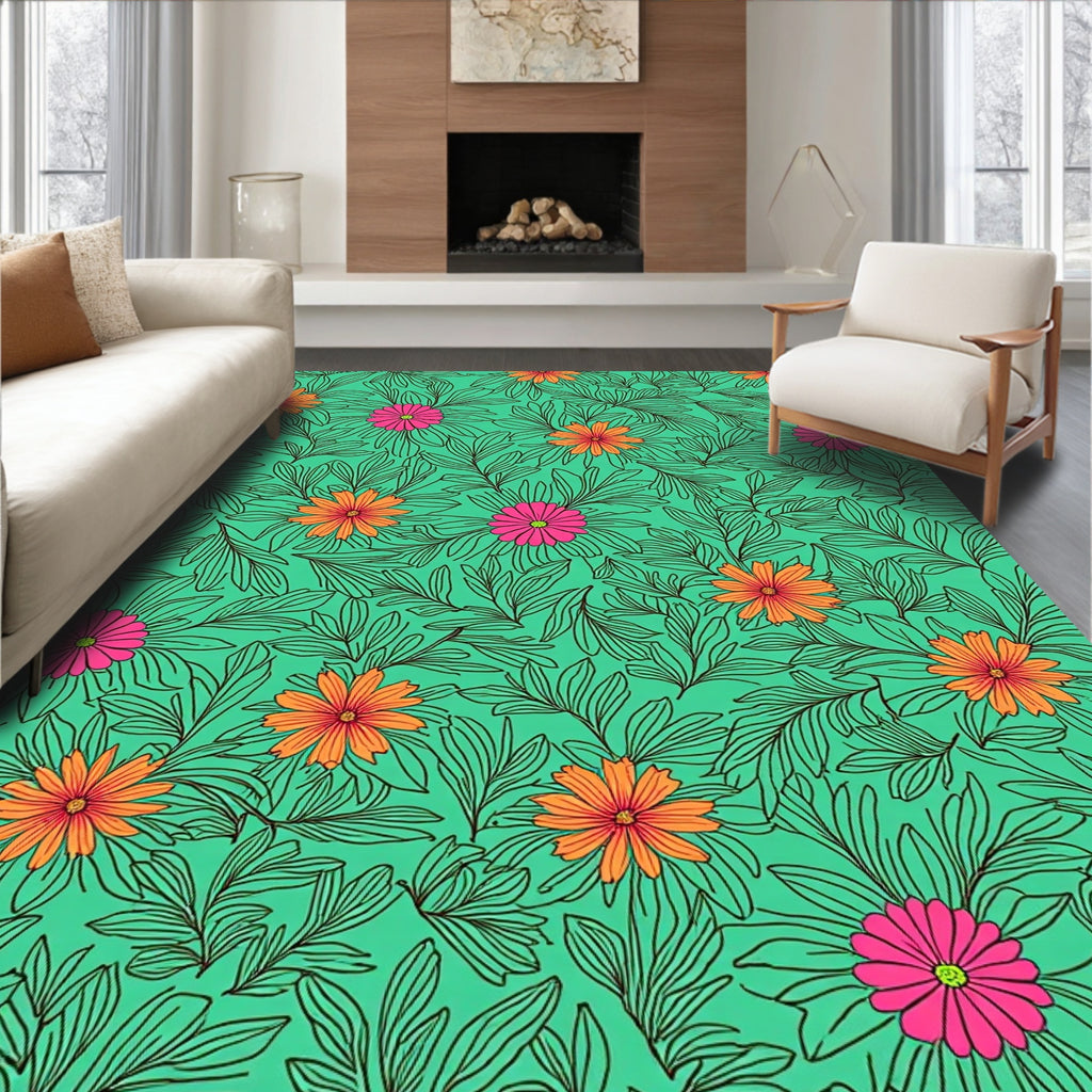 Vibrant Floral Leaf Pattern Rug