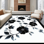 Elegant Black Floral Vine Pattern Rug