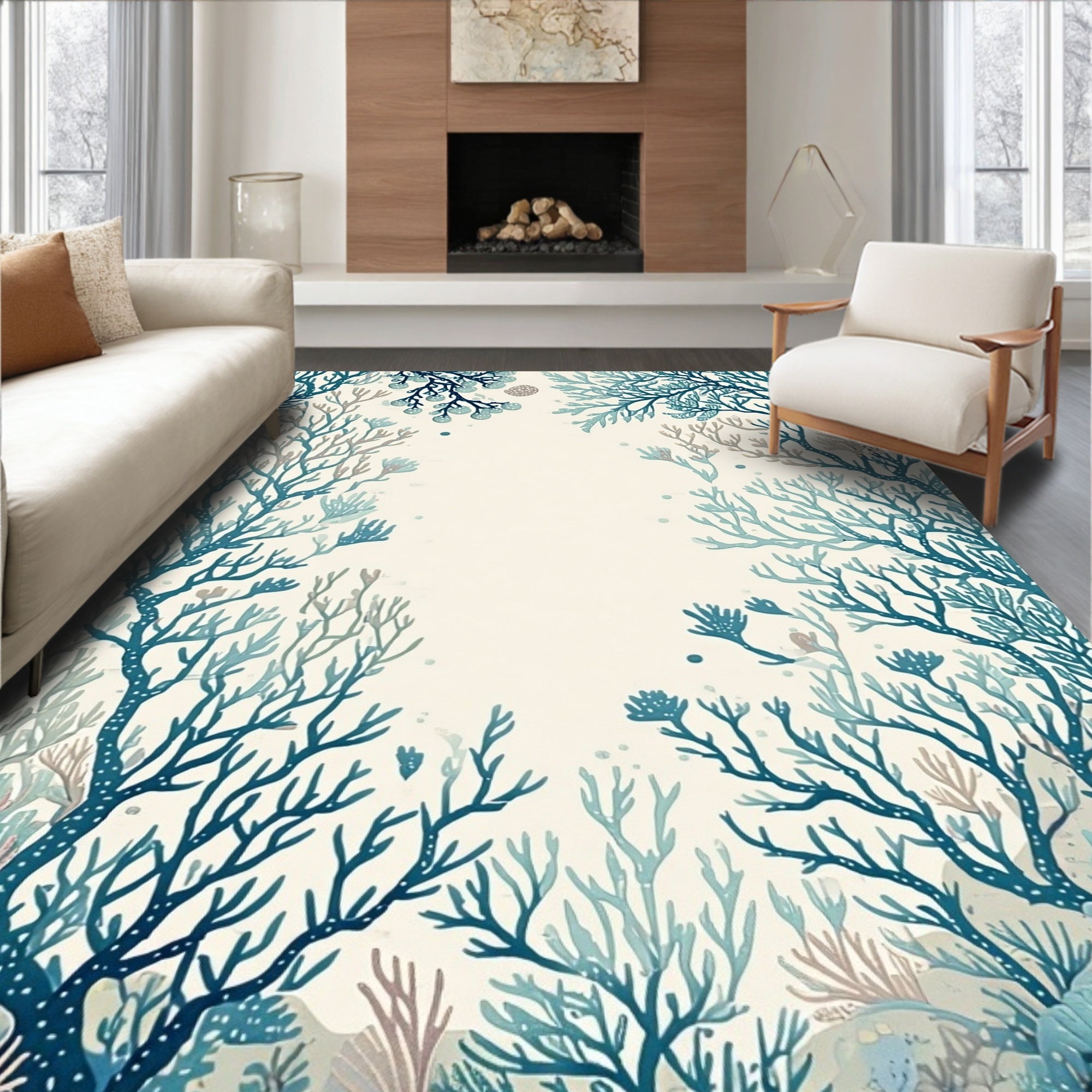Coastal Coral Branch Pattern Rug
