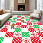 Festive Gingerbread Man Checkered Holly Rug